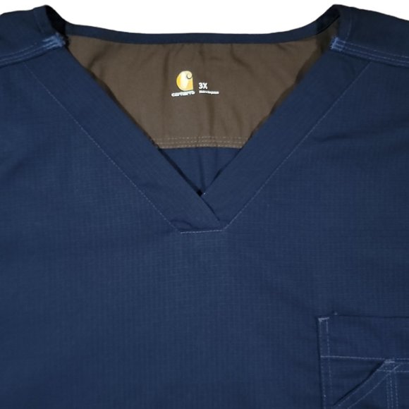 Carhartt Mens Ripstop Utility Scrub Top Sz 3X Navy Medical Shirt - Picture 2 of 8